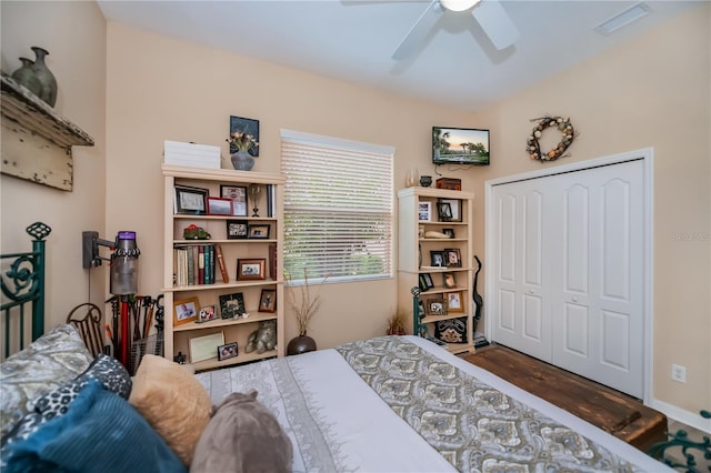 1062 Eagles Flight Way, North Port, FL 34287 - bedroom featuring a closet, a ceiling fan, and wood finished floors