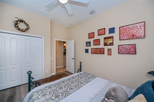 1062 Eagles Flight Way, North Port, FL 34287 - bedroom with wood finished floors, a closet, ceiling fan, and baseboards