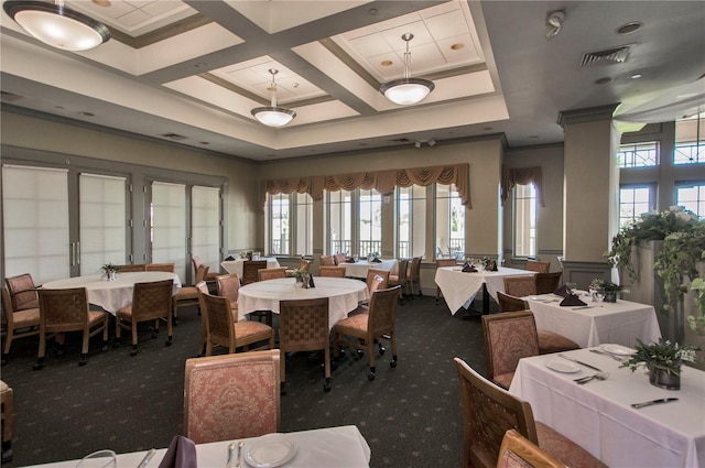 1062 Eagles Flight Way, North Port, FL 34287 - carpeted dining room with plenty of natural light, ornamental molding, and coffered ceiling