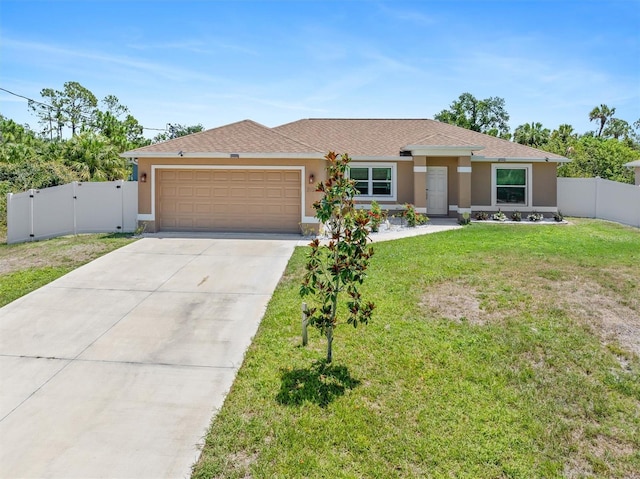 3138 Darius Ave, North Port, FL 34288 - ranch-style home with stucco siding, an attached garage, concrete driveway, and a gate