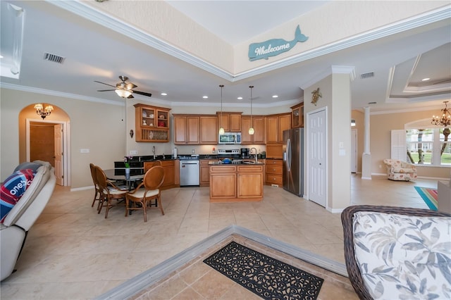 2387 Nuremberg Blvd, Punta Gorda, FL 33983 - kitchen with appliances with stainless steel finishes, dark countertops, recessed lighting, a sink, and ornamental molding