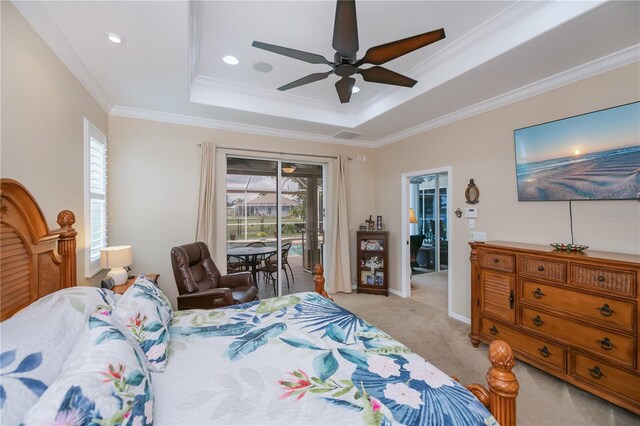 2387 Nuremberg Blvd, Punta Gorda, FL 33983 - bedroom with a raised ceiling, access to outside, light carpet, ornamental molding, and baseboards