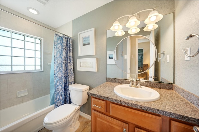 3171 Highlands Rd, Punta Gorda, FL 33983 - full bathroom featuring vanity, shower / bath combination with curtain, and a textured wall