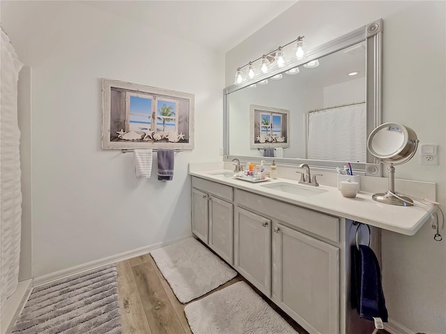 7292 Mikasa Dr, Punta Gorda, FL 33950 - bathroom with double vanity, baseboards, and wood finished floors