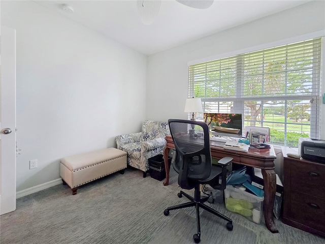 7292 Mikasa Dr, Punta Gorda, FL 33950 - office area with ceiling fan, carpet flooring, and baseboards