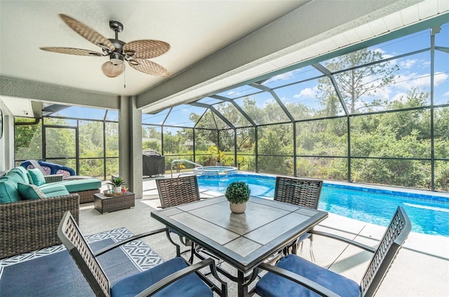 1444 Frisco Ter, Port Charlotte, FL 33953 - view of pool with an outdoor hangout area, a patio area, a ceiling fan, and a pool with connected hot tub