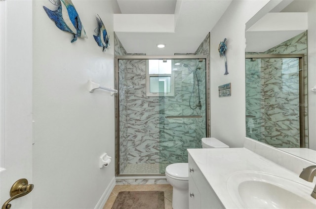 1499 Nuremberg Blvd, Punta Gorda, FL 33983 - bathroom featuring toilet, a marble finish shower, vanity, baseboards, and recessed lighting