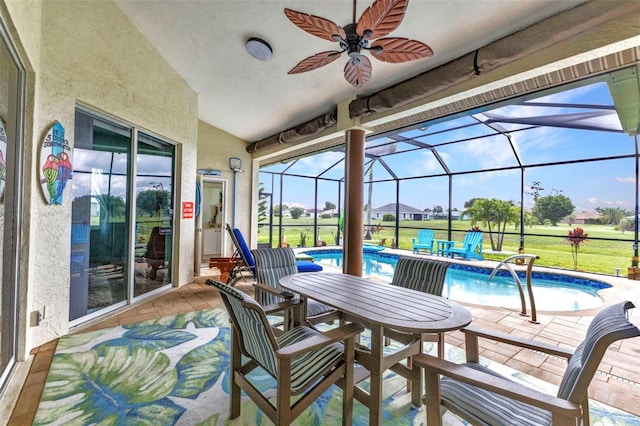 1499 Nuremberg Blvd, Punta Gorda, FL 33983 - view of patio with a ceiling fan, an outdoor pool, and a lanai