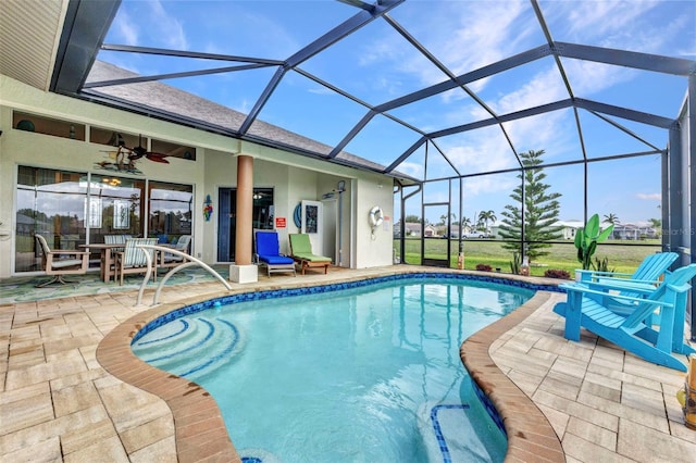 1499 Nuremberg Blvd, Punta Gorda, FL 33983 - outdoor pool featuring a patio area, ceiling fan, and a lanai