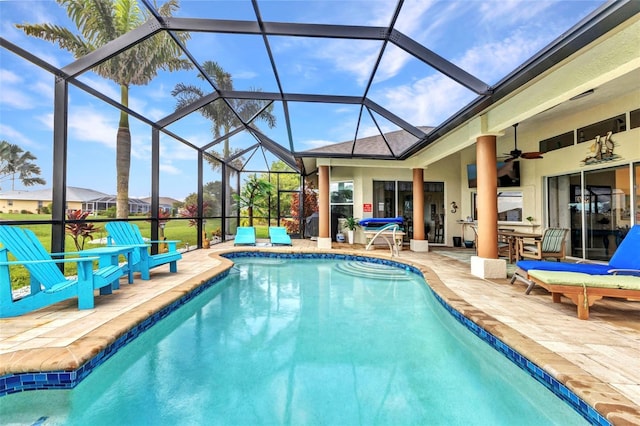 1499 Nuremberg Blvd, Punta Gorda, FL 33983 - swimming pool with a patio, a ceiling fan, and a lanai