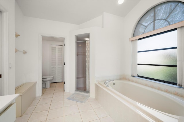 25371 Paladin Ln, Punta Gorda, FL 33983 - bathroom with a garden tub, tile patterned floors, a shower stall, toilet, and healthy amount of natural light