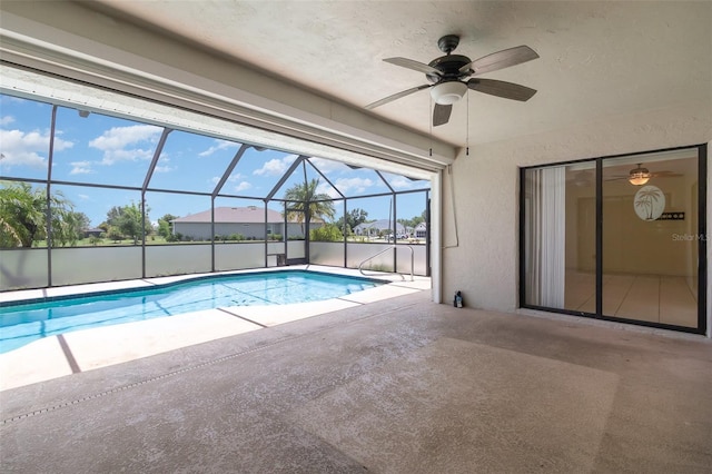 1472 Oriel Ct, Punta Gorda, FL 33983 - outdoor pool featuring a ceiling fan, a patio area, and a lanai
