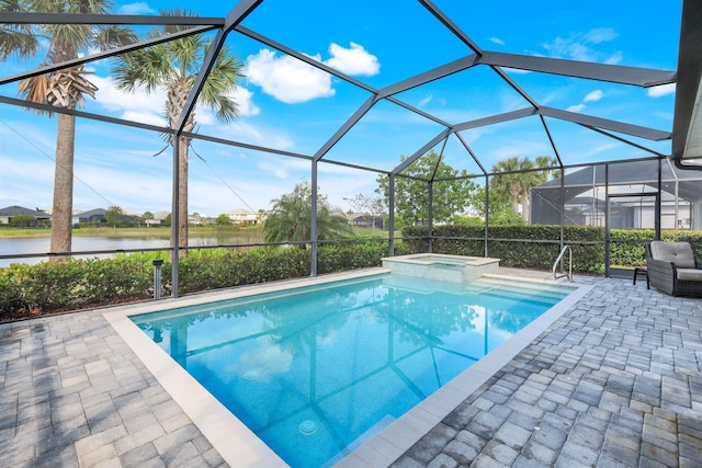 43249 Treadway Dr, Punta Gorda, FL 33982 - view of pool featuring a water view, a patio area, and a lanai