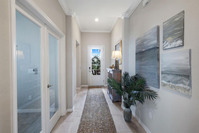 43249 Treadway Dr, Punta Gorda, FL 33982 - entryway featuring crown molding, light tile patterned floors, baseboards, and recessed lighting