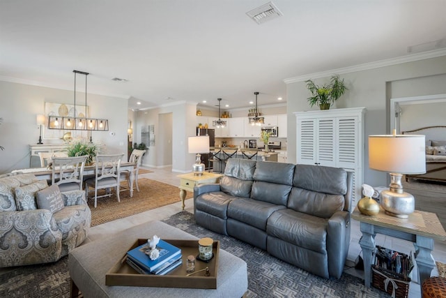43249 Treadway Dr, Punta Gorda, FL 33982 - living room featuring crown molding, recessed lighting, and baseboards