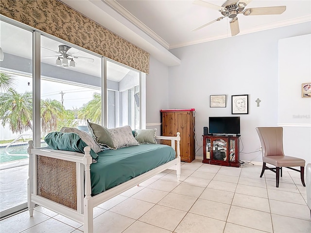 1007 Comstock St, Port Charlotte, FL 33952 - living room featuring ceiling fan, ornamental molding, and light tile patterned floors