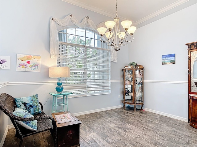 1007 Comstock St, Port Charlotte, FL 33952 - sitting room with ornamental molding, wood finished floors, a chandelier, and baseboards