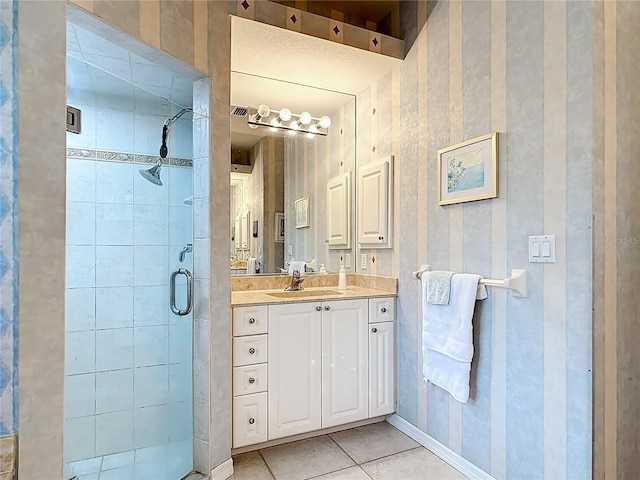 1007 Comstock St, Port Charlotte, FL 33952 - full bathroom with a stall shower, vanity, tile patterned floors, and baseboards
