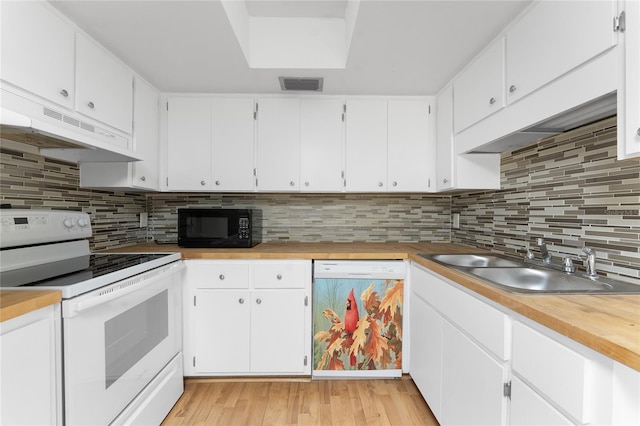 22481 Westchester Blvd Unit B48, Punta Gorda, FL 33980 - kitchen with white appliances, under cabinet range hood, a sink, light countertops, and light wood-style floors