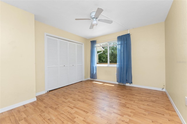 22481 Westchester Blvd Unit B48, Punta Gorda, FL 33980 - unfurnished bedroom featuring light wood-style floors, baseboards, a closet, and ceiling fan
