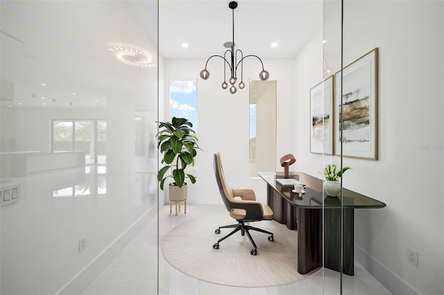 1108 SW 24th St, Cape Coral, FL 33991 - office space featuring baseboards, recessed lighting, and a chandelier