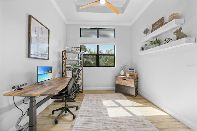 1801 Los Alamos Dr, Punta Gorda, FL 33950 - office area with wood finished floors, crown molding, and a ceiling fan