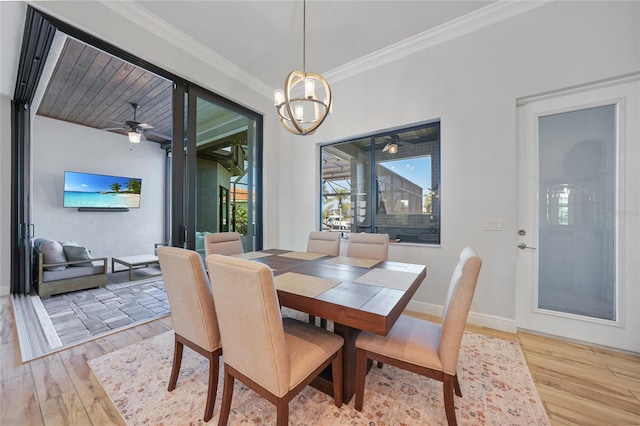 1801 Los Alamos Dr, Punta Gorda, FL 33950 - dining room featuring light wood finished floors, crown molding, plenty of natural light, and a chandelier