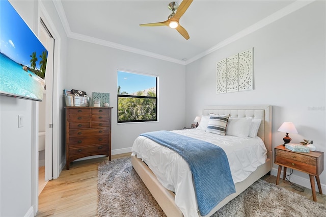 1801 Los Alamos Dr, Punta Gorda, FL 33950 - bedroom featuring ornamental molding, light wood finished floors, and ceiling fan