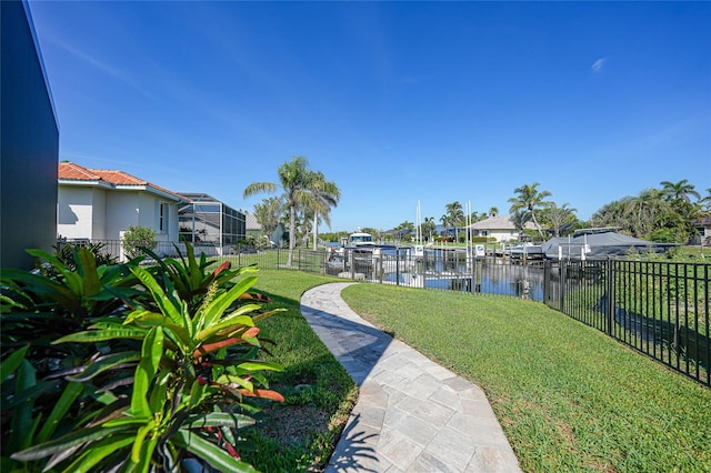 1801 Los Alamos Dr, Punta Gorda, FL 33950 - view of yard with boat lift, a water view, a dock, and a residential view