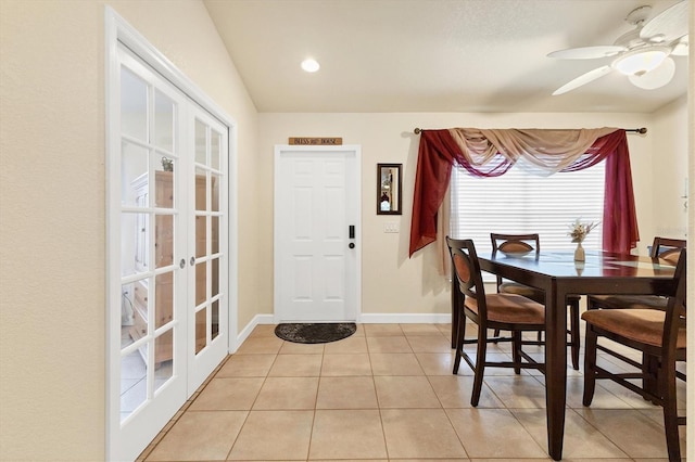 7280 Muncey Rd, North Port, FL 34291 - dining room featuring french doors, a ceiling fan, light tile patterned floors, and recessed lighting