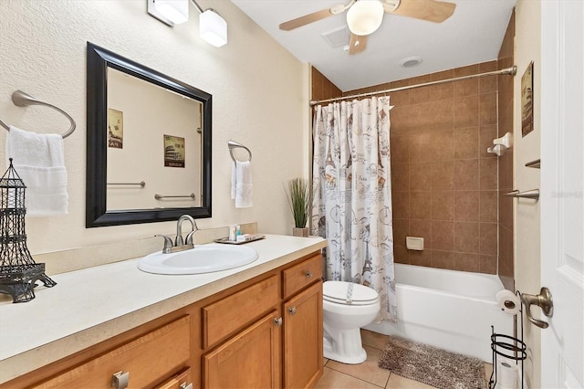 7280 Muncey Rd, North Port, FL 34291 - full bath with vanity, tile patterned flooring, shower / tub combo with curtain, and ceiling fan