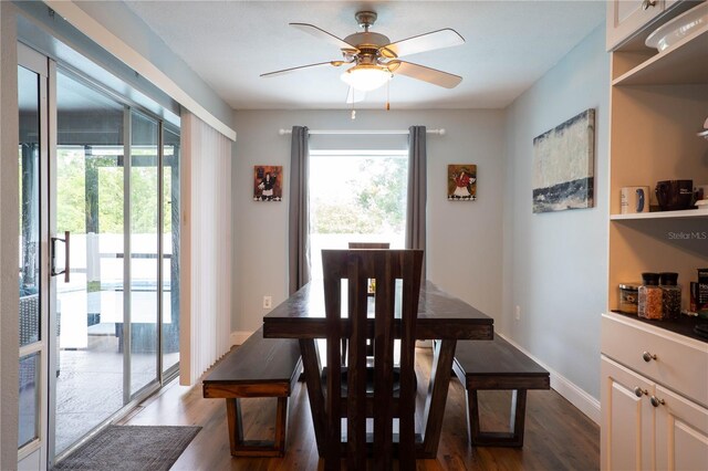 21220 Pemberton Ave, Port Charlotte, FL 33952 - dining room with dark wood-style floors, ceiling fan, and baseboards