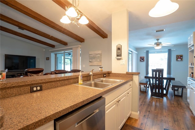 21220 Pemberton Ave, Port Charlotte, FL 33952 - kitchen featuring a sink, dishwasher, open floor plan, white cabinetry, and dark wood-style floors