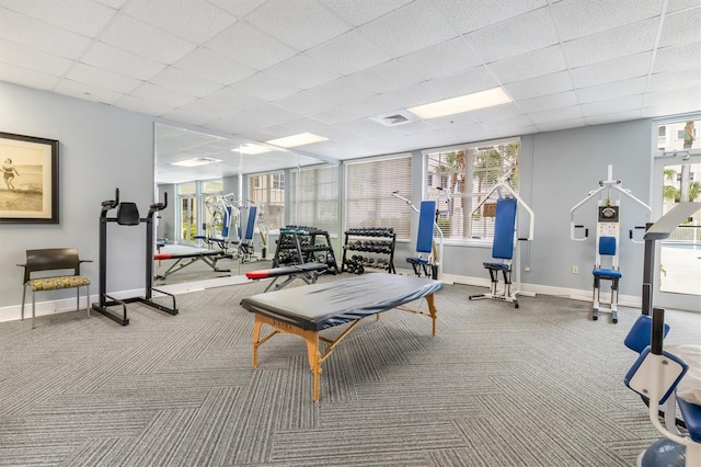 3730 Cadbury Cir Unit 616, Venice, FL 34293 - gym featuring carpet flooring, baseboards, and a paneled ceiling