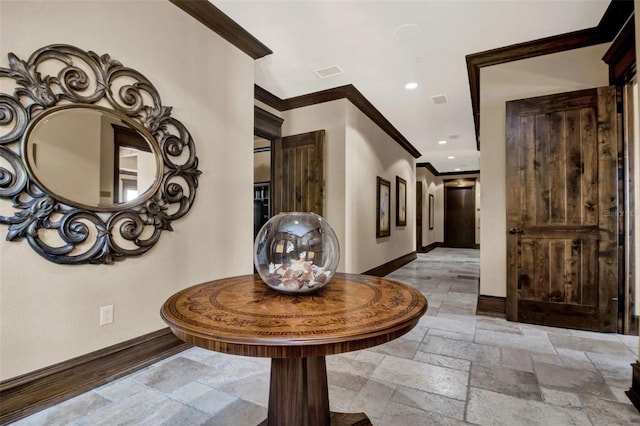 90 Vivante Blvd Unit 202, Punta Gorda, FL 33950 - corridor with crown molding, stone tile floors, and recessed lighting
