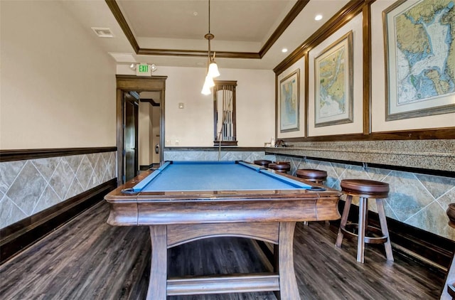 90 Vivante Blvd Unit 202, Punta Gorda, FL 33950 - recreation room with tile walls, a wainscoted wall, wood finished floors, billiards table, and a raised ceiling