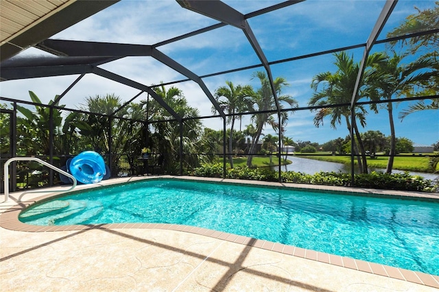 17150 Sarong Ln, Punta Gorda, FL 33955 - swimming pool with a water view, a patio, and glass enclosure
