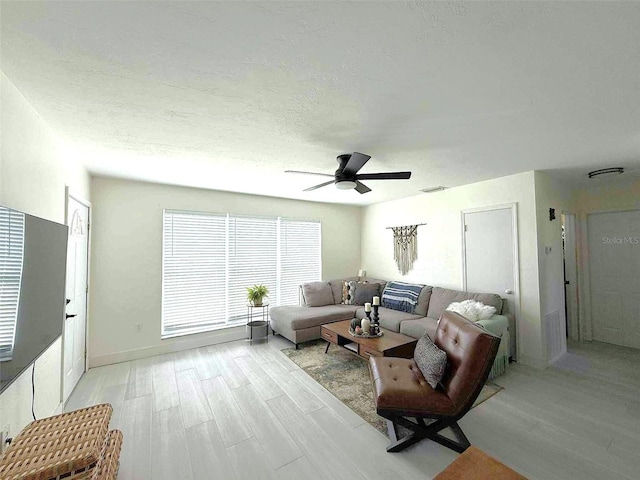 22334 Augusta Ave, Port Charlotte, FL 33952 - living area featuring a ceiling fan, light wood finished floors, and a textured ceiling