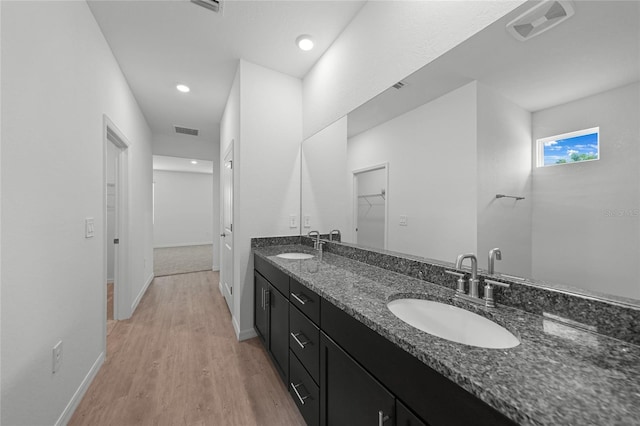 2138 Blaser St, Punta Gorda, FL 33980 - bathroom with double vanity, wood finished floors, recessed lighting, and a spacious closet