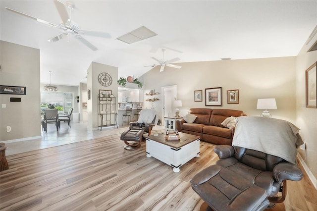 37 Pepe Ct, Punta Gorda, FL 33983 - living room with ceiling fan, light wood-type flooring, and lofted ceiling