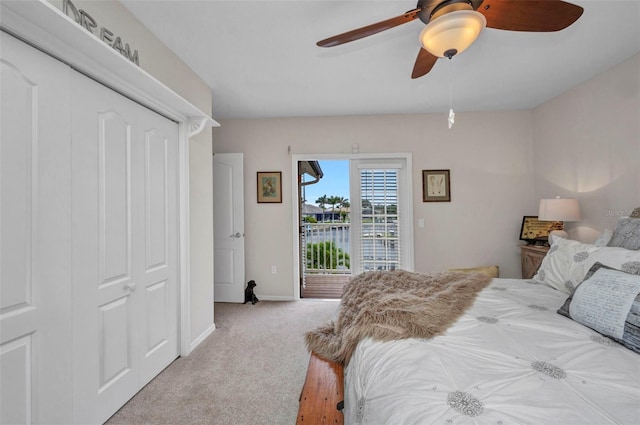 250 Freeport Ct, Punta Gorda, FL 33950 - bedroom with carpet floors, access to exterior, and a ceiling fan