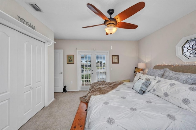 250 Freeport Ct, Punta Gorda, FL 33950 - carpeted bedroom featuring french doors, access to outside, and a ceiling fan