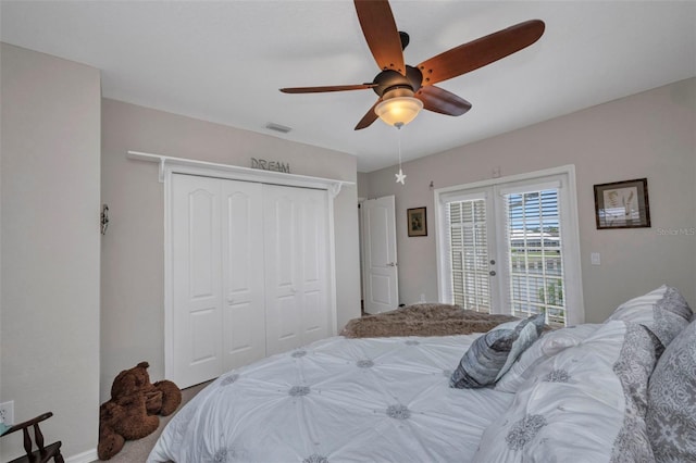 250 Freeport Ct, Punta Gorda, FL 33950 - bedroom with french doors, access to outside, a closet, and ceiling fan