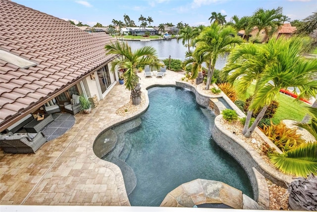 250 Freeport Ct, Punta Gorda, FL 33950 - outdoor pool featuring a patio area, a water view, and a residential view