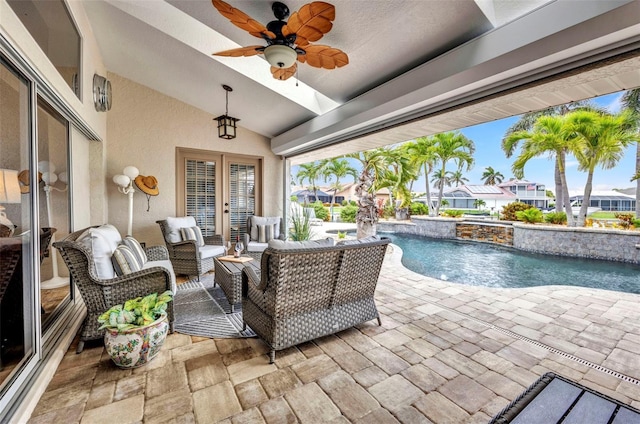 250 Freeport Ct, Punta Gorda, FL 33950 - view of patio / terrace featuring french doors, ceiling fan, an outdoor pool, an outdoor hangout area, and a residential view