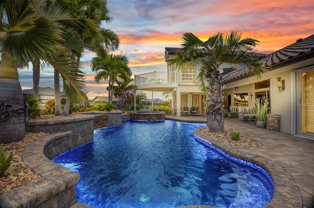 250 Freeport Ct, Punta Gorda, FL 33950 - view of pool with a patio, an outdoor living space, and a pool with connected hot tub