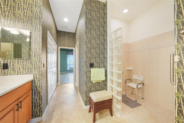 1527 Aqui Esta Dr Unit 3, Punta Gorda, FL 33950 - full bathroom featuring vanity, a walk in shower, and tile patterned floors