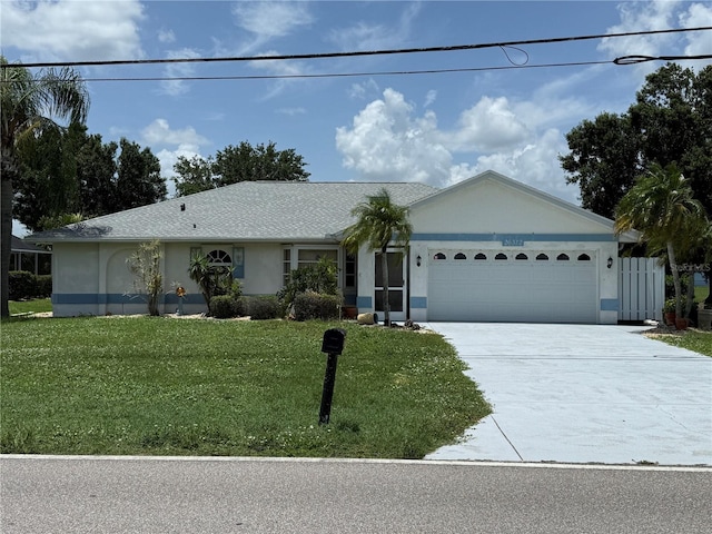 26312 Deep Creek Blvd, Punta Gorda, FL 33983 - ranch-style home featuring a garage, driveway, a front lawn, and stucco siding