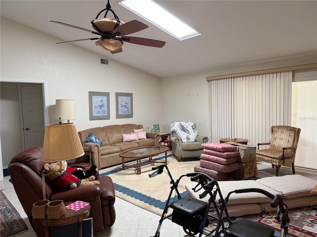 26312 Deep Creek Blvd, Punta Gorda, FL 33983 - living room featuring vaulted ceiling, ceiling fan, and light tile patterned flooring