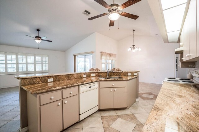 23101 Hillsdale Ave, Port Charlotte, FL 33954 - kitchen with dishwasher, a sink, a ceiling fan, lofted ceiling, and range